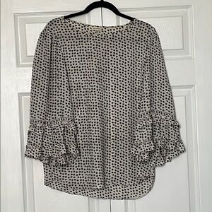 Max Studio Black and Cream Ruffled Bell Sleeve Blouse